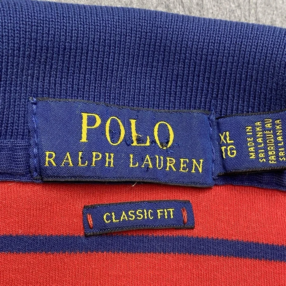 Polo Ralph Lauren Polo Shirt Mens XL Red Navy Stripe Classic Fit Pony Logo